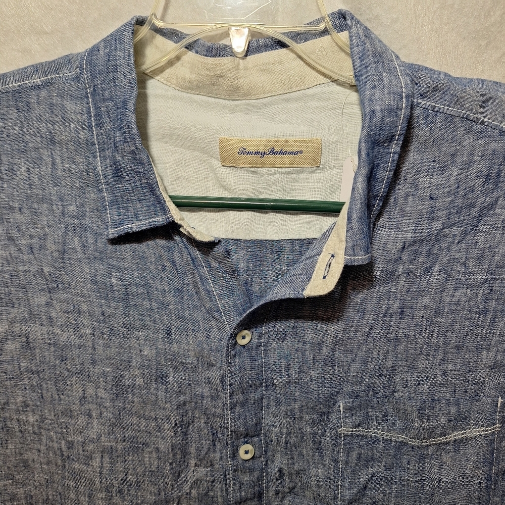 Tommy Bahama bahama 100%  Linen Shirt  Men's XXL Denim Blue Resort Beach Wedding